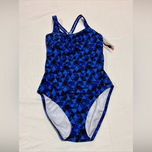 Speedo One Piece Blue/Black Swimsuit Sz 14 NWT